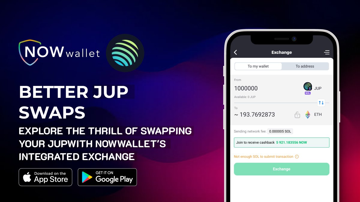 🚀#NOWWallet supports the exchanges of @JupiterExchange 🙌Seamlessly swap your $JUP directly from your wallet interface ⚡️Explore the possibilities and diversify your #crypto portfolio with #JUP effortlessly in NOWWallet: now-l.ink/jupswaps