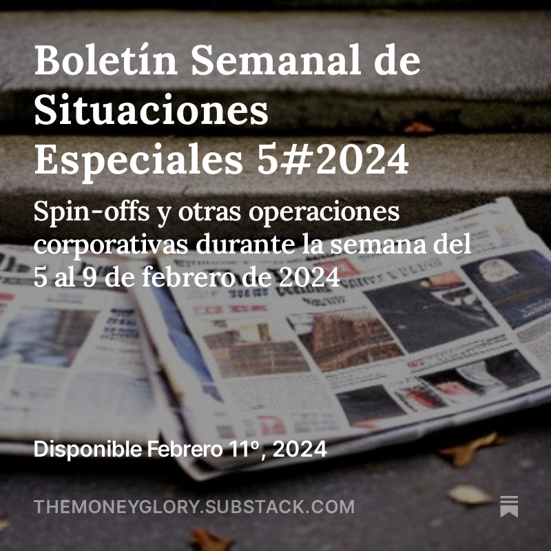 themoneyglory's tweet photo. Ya está disponible el boletín semanal de situaciones especiales de la #bolsa con los siguientes temas:       

✅ #spinoff de @Maersk 
✅Resultados de Veralto $VLTO 
✅ Separación de $ME para salvar el negocio

Y mucho más...

https://t.co/FBjS2wh3lz https://t.co/7NGi68fY7E