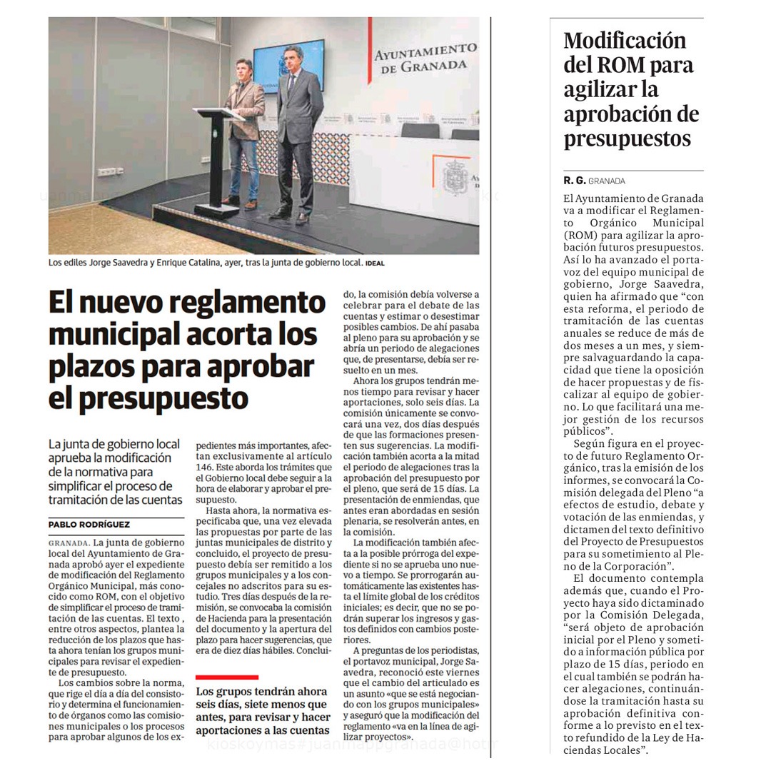 Marifran Carazo (@marifrangr) on Twitter photo Modificamos el Reglamento Orgánico Municipal (ROM) del <a href="/aytogr/">Ayuntamiento de Granada</a> para agilizar la aprobación de los futuros presupuestos municipales.
Esta modificación permitirá reducir los tiempos de trámite a la mitad y simplifica el procedimiento Modificamos el Reglamento Orgánico Municipal (ROM) del <a href="/aytogr/">Ayuntamiento de Granada</a> para agilizar la aprobación de los futuros presupuestos municipales.
Esta modificación permitirá reducir los tiempos de trámite a la mitad y simplifica el procedimiento