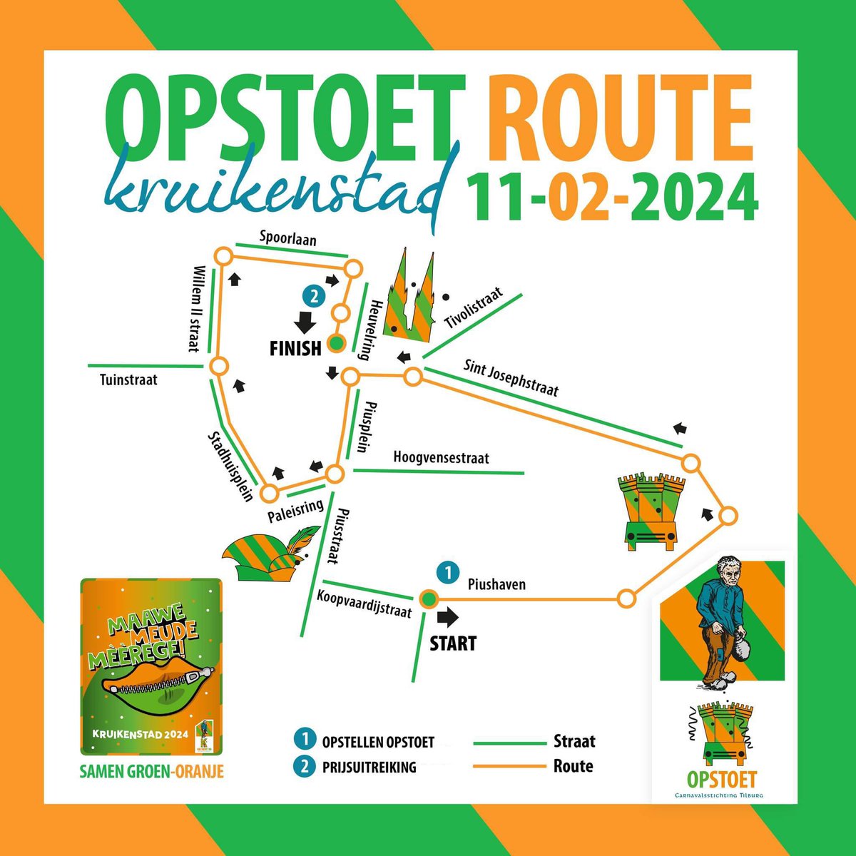 Let op: D’n Opstoet start dit jaar al om 12:00 uur vanaf de Piushaven. Het kan druk worden, dus zoek een mooi plekje langs de route!