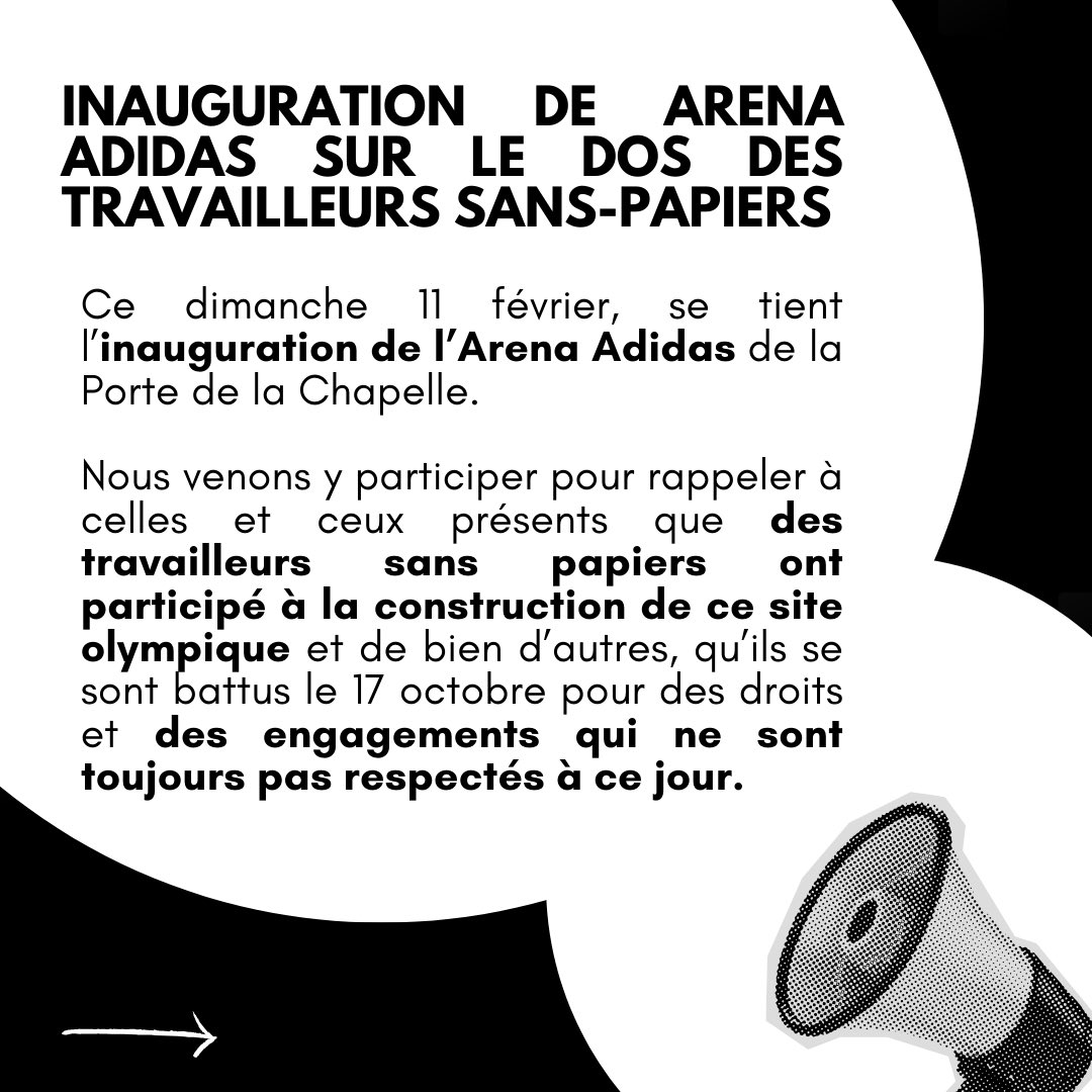 gilets_noirs's tweet photo. 🔴 PAS DE PAPIERS, PAS DE JO 🔴 @adidasarena ne nous a pas invité à son inauguration, pourtant, c’est nous qui l’ avons construit.

On est là aujourd’hui pour faire respecter nos droits et que tous les invités des #JO et du #GrandParis nous entendent ! https://t.co/rWXdm6TiP3