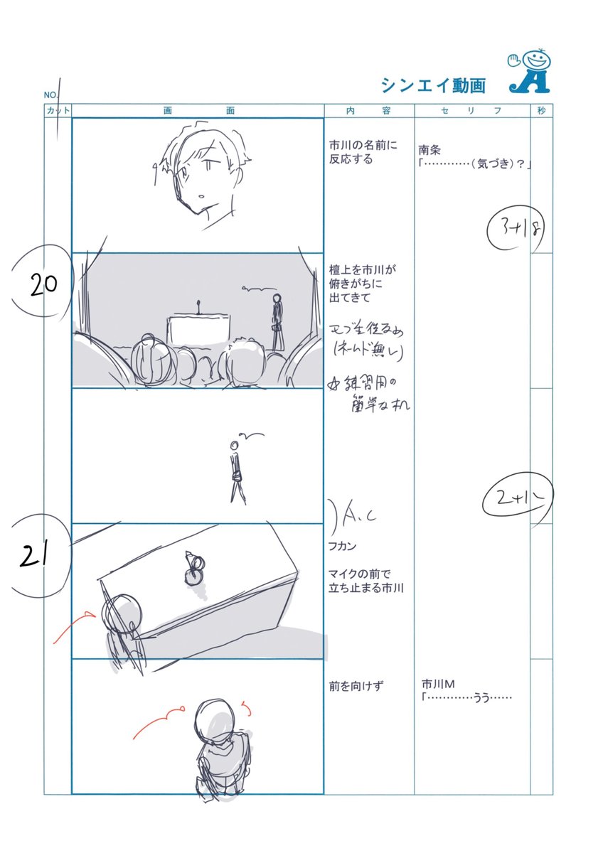 #僕ヤバ 2期6話のコンテ抜粋①
素晴らしい肉付けをして頂き、非常に豪華なフィルムに仕上げてくださって見ていてとても楽しかったです。モブが沢山いる回なのでとても大変だったと思います。。ちひろのあくびとc22の市川の動きがめちゃくちゃ好きです。動きが上手過ぎて震えました。(明日に続く 