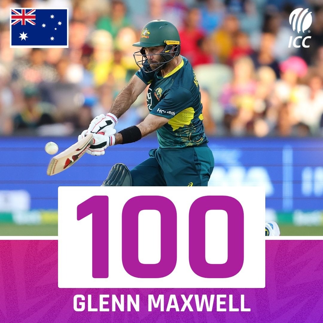 Glenn Maxwell smashes his 5th T20I hundred❤‍🔥120* RUNS FROM 55 BALLS FOR GLENN MAXWELL 

12 fours & 8 SIXES by him against West Indies. He's a beast🔥
#WIvsAus