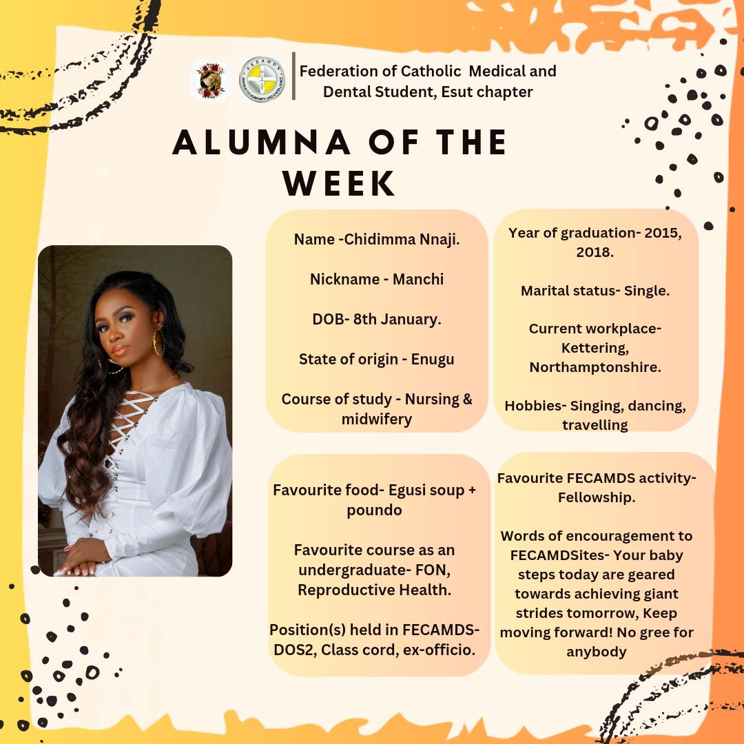 Fecamdsesut's tweet photo. 🥁🥁🥁🥁🥁🥁🥁🥁

Presenting….

The Alumna of the week;🎊🎊🎊🎊🎊🎊

Nurse Chidimma Nnaji

Your dedication and hard work for the well-being of FECAMDS ESUT are truly inspiring.
Keep shining and making a positive impact!🌟 https://t.co/A0AsL0iQaP