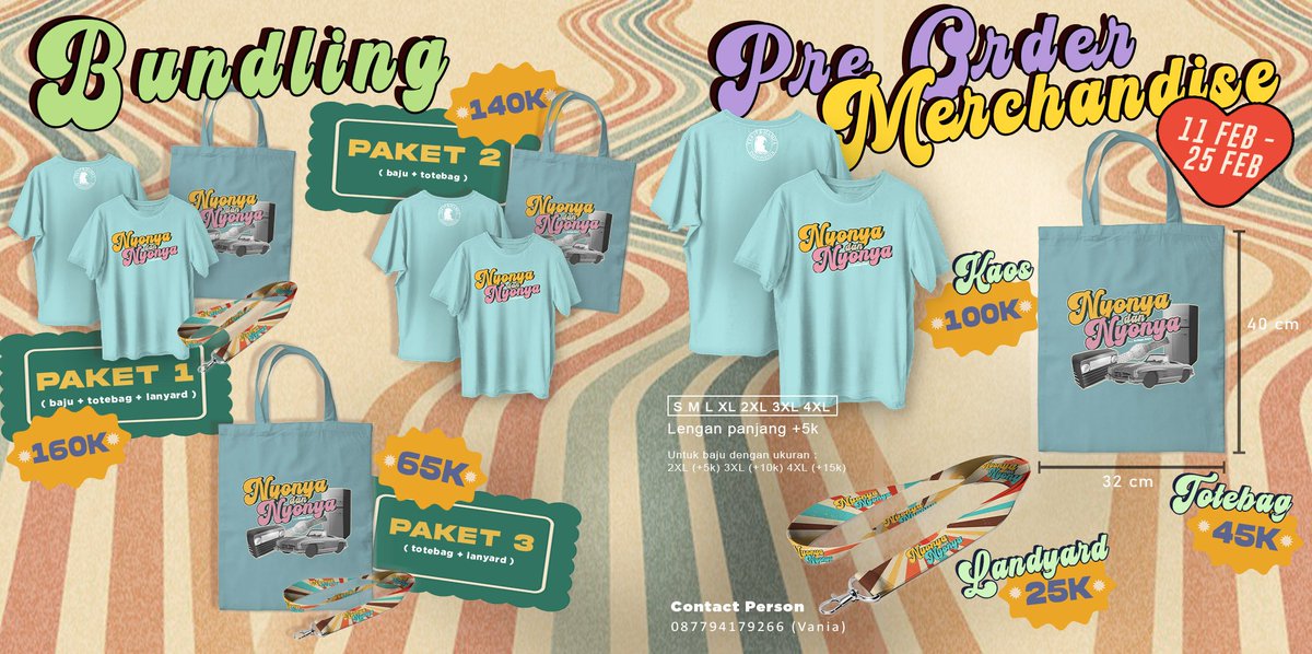 Hola-Hola semuanya 👋🏻 
Ga lengkap kalau pas nonton nanti ga punya 📢 MERCHANDISE PENTAS NYONYA &amp; NYONYA 📢

Masa iya ga beli, RUGI DONG. 😌
Mari-Mari dibeli. 🙌🏻 
Caranya gampang loh kalian tinggal chat nomor di bawah ini ⤵️
087794179266 (Vania)

Cuss langsung ikut pre order nya