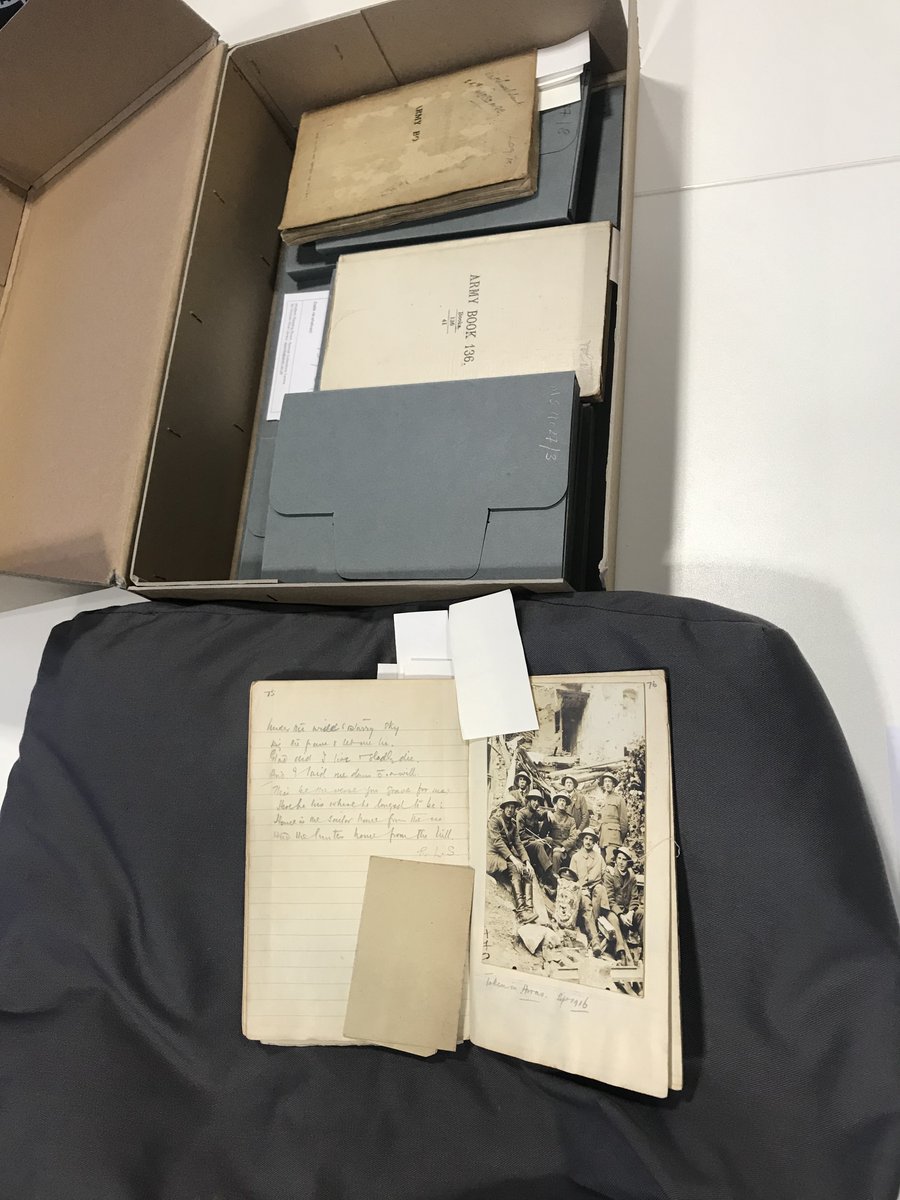 AberdeenHistory's tweet photo. ❤️Some shots from a MLitt 'roundtable' class this week, with students & @uoacollections colleagues - looking at a medieval law book, First World War diaries, and a nineteenth-century police baton.📜 📷#teachingwithcollections https://t.co/EiUxdLshzs