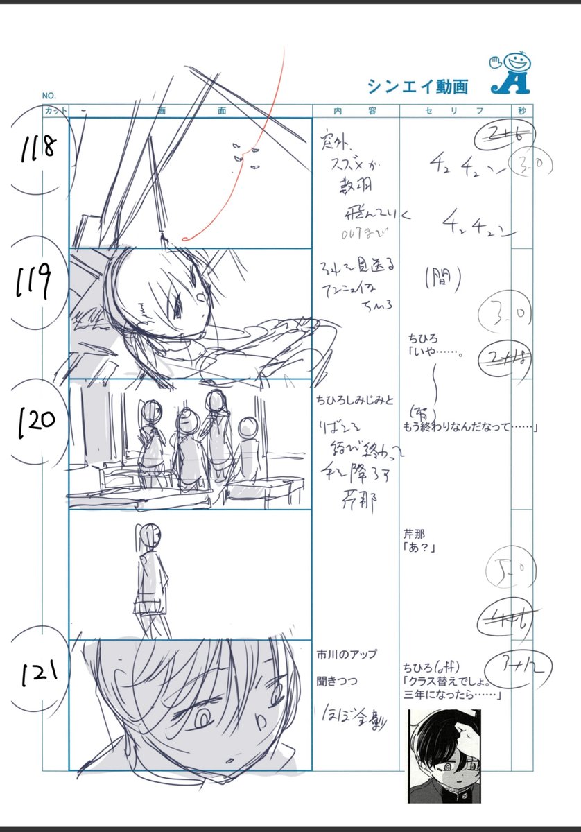 #僕ヤバ 2期6話のコンテ抜粋③
c114の市川は緊張感がとてもよく伝わってくる動きを付けていただいてその上手さに感動しました。
このあたりは打ち合わせ時エモさ増しでとのことだったので、ちひろの美少女成分が増量されております。
(明日に続く)