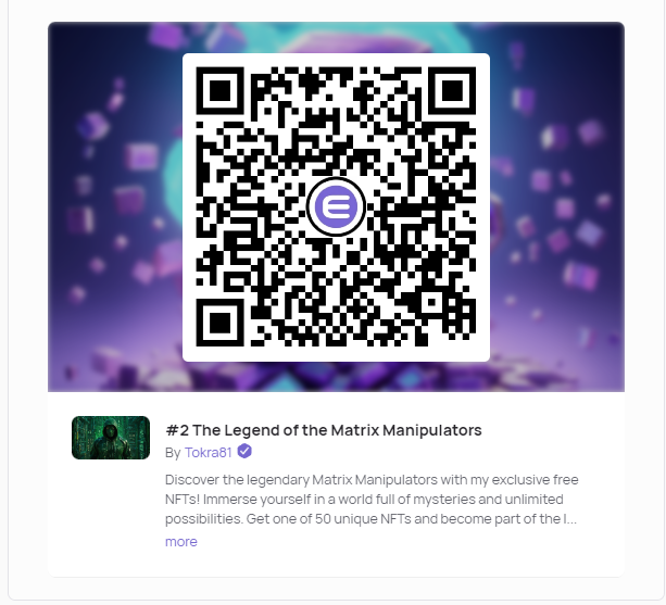 toka2204's tweet photo. Discover the legendary Matrix Manipulators with my exclusive free NFTs! Immerse yourself in a world full of mysteries and unlimited possibilities. Get one of 50 unique NFTs and become part of the legend! Get your free piece of digital art now! #NFT #MatrixManipulator #Beam #Enjin https://t.co/P11oIQmho7
