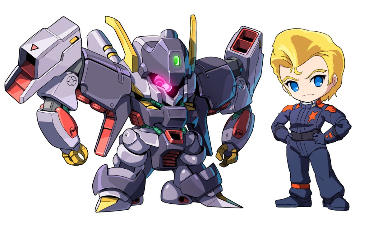 robot chibi mecha 1boy blonde hair hands on hips blue eyes  illustration images