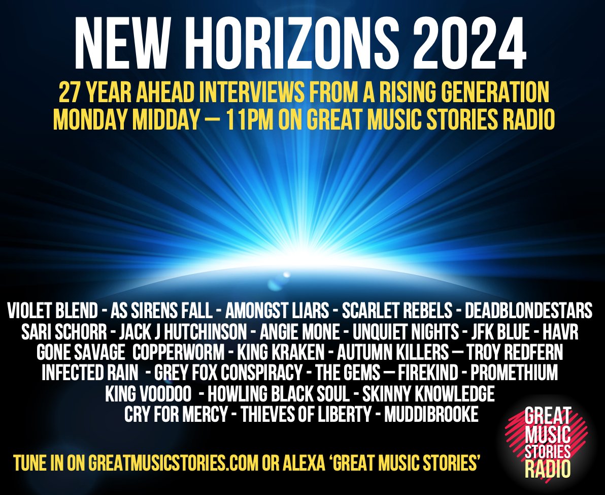 GuyB_rockshow's tweet photo. The full New Horizons series 2024! 
I'm away tomorrow, so no Monday show. But an auto-run of all the New Horizons interviews rolling on a jumbo repeat run, Monday from midday on https://t.co/QwdpOSZDCT / alexa. Thanks to all the artists for stepping forward to get involved x https://t.co/l3XATSB0H4