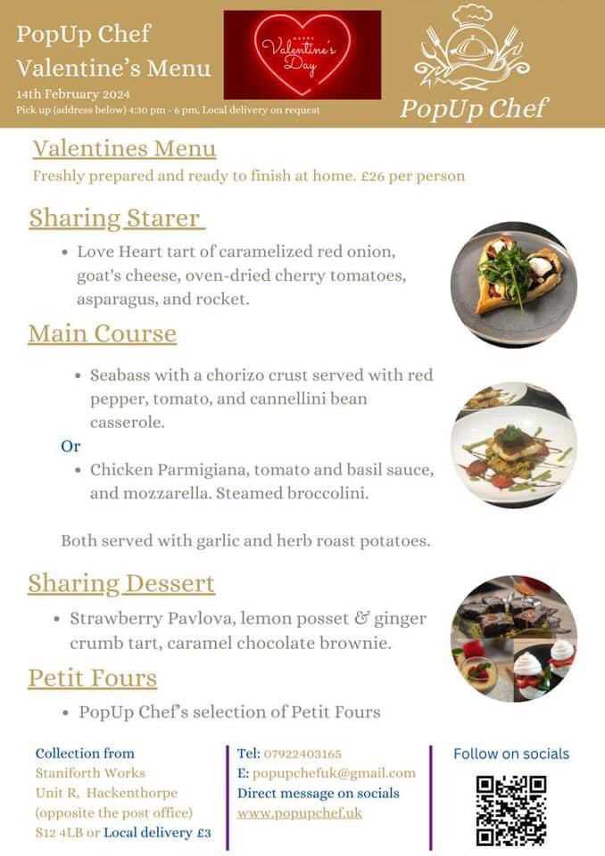 paul_deehan's tweet photo. Last call to book your Valentines orders for my delicious sharing menu. 
Book by end of Monday latest to pick up on Valentine’s Day, Wednesday 3pm-7pm. 

Direct message me to book. Thank you 🥰🥳🤩

#valentines #sheffield #sheffieldfoodie #valentinesday2024 #sheffieldissuper https://t.co/J6OXRw3gFg