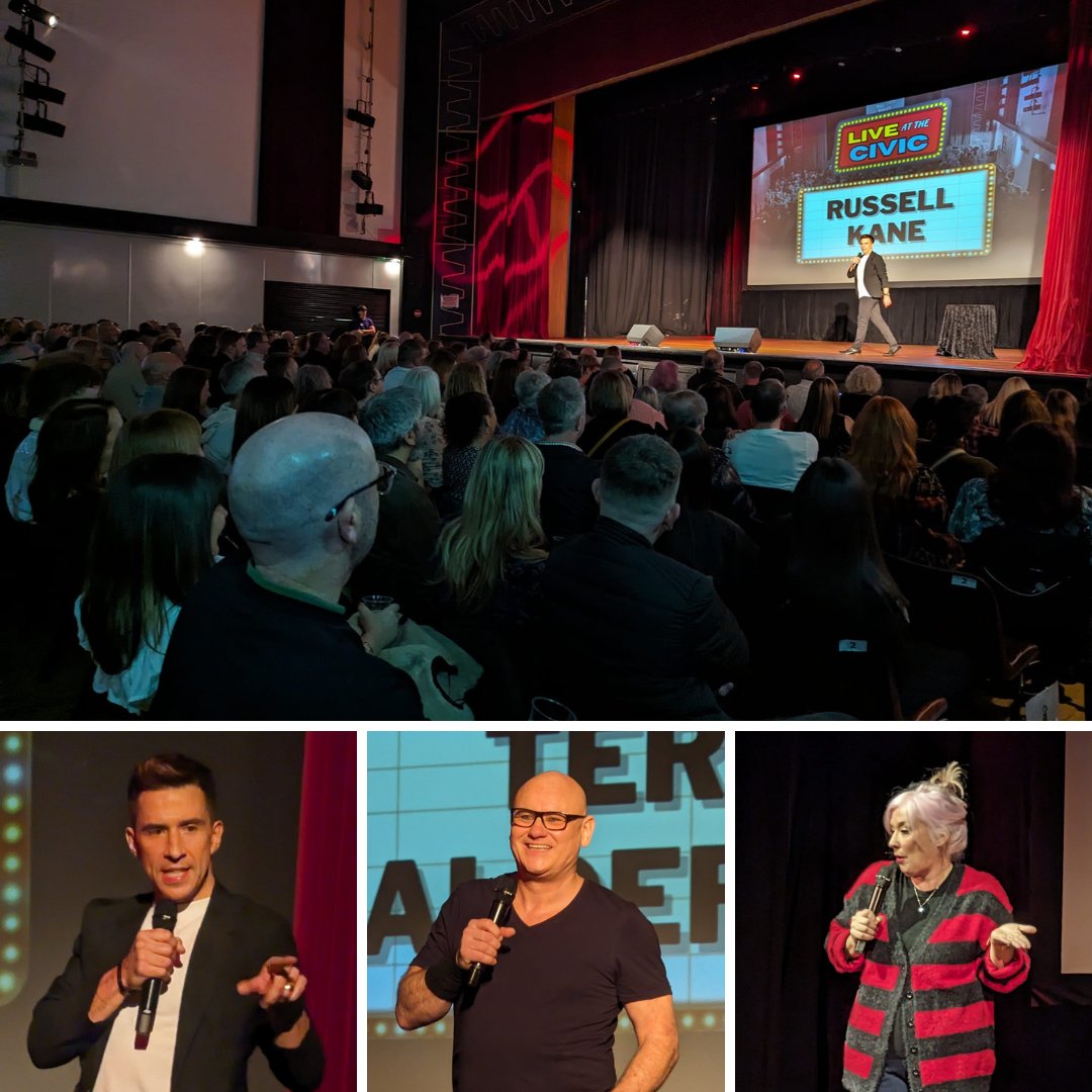 WHAT A NIGHT! Nearly 700 people packed into Brierley Hill Civic - and what a show!

@russell_kane @TerryAlderton and @LouConran were all fantastic in front of an incredible crowd.

Thanks so much to all who came!

Book for our shows at funnybeeseness.co.uk