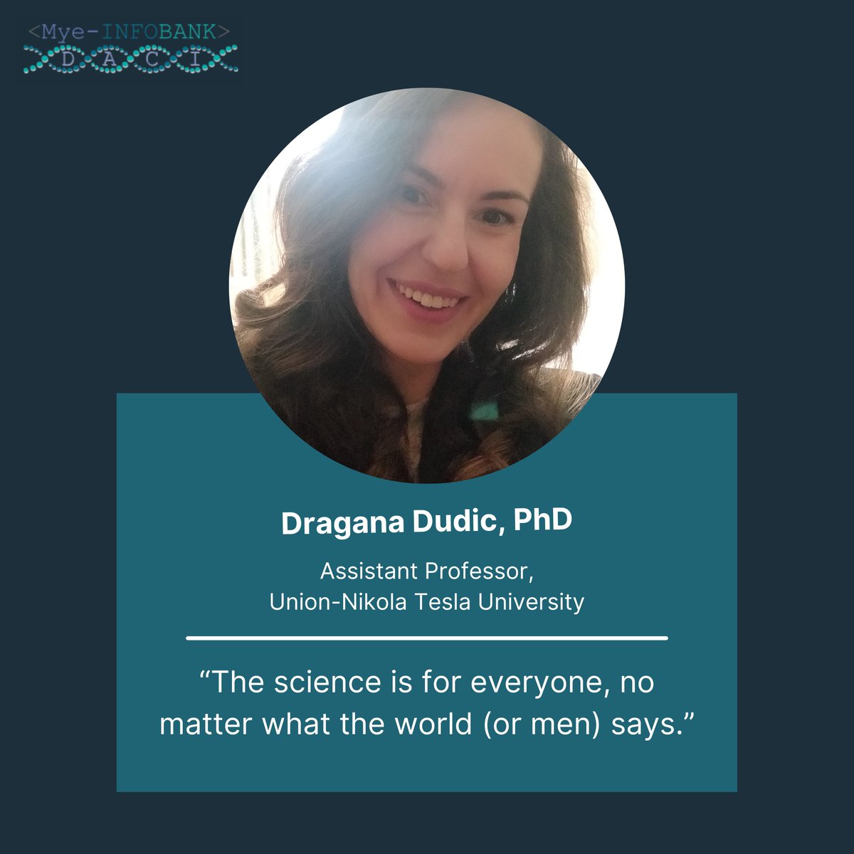 MyeInfoBank's tweet photo. 🎉Happy #InternationalDayofWomenandGirlsinScience! 🎉Join us in celebrating by hearing from accomplished women in science, like our WG1 member Assistant Prof. @dudic_dragana from Union-Nikola Tesla University. ✨Check out her inspiring quote below!👇#WomenInSTEM
@COSTprogramme https://t.co/vfFlZjPxUQ