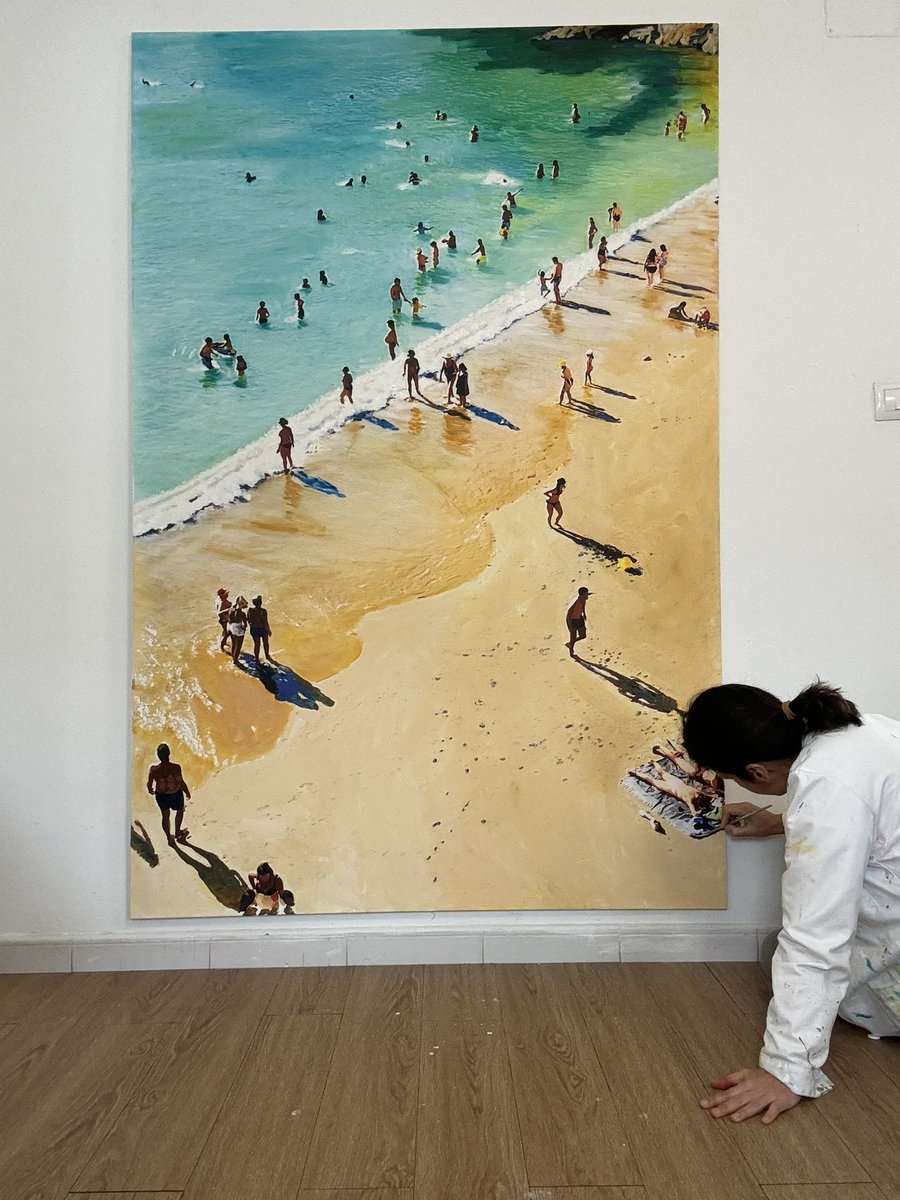 Hoy he terminado uno de los cuadros más espectaculares que he pintado. Dos metros de verano, dos metros de instante expresivo sostenido, dos metros de luz y de color, dos metros sobre el cielo.