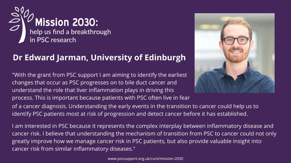 Let’s stop bile duct cancer! PSC Support is funding Dr Jarman’s research into bile duct cancer &amp; its relationship with the immune system. It could be the 1st steps towards a medicine to prevent bile duct cancer in PSC. bit.ly/498Oslu  #Mission2030 <a href="/EdJarman2/">Ed Jarman</a> <a href="/boulter_lab/">Liver Growth and Cancer Lab</a>