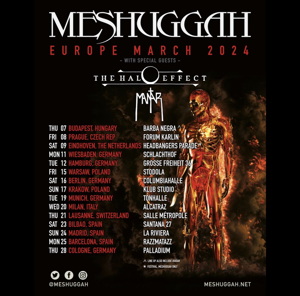 Halos, it’s soon time to hit the roads with the mighty Meshuggah and MANTAR 💚 Where will we see you? Get your tickets here: thehaloeffect.band