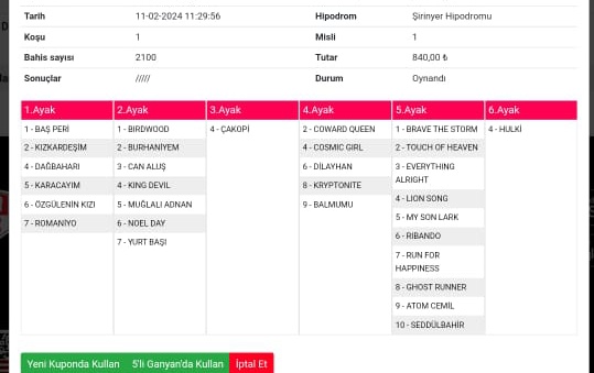 İzmir 1. Altılı 11 Şubat pazar