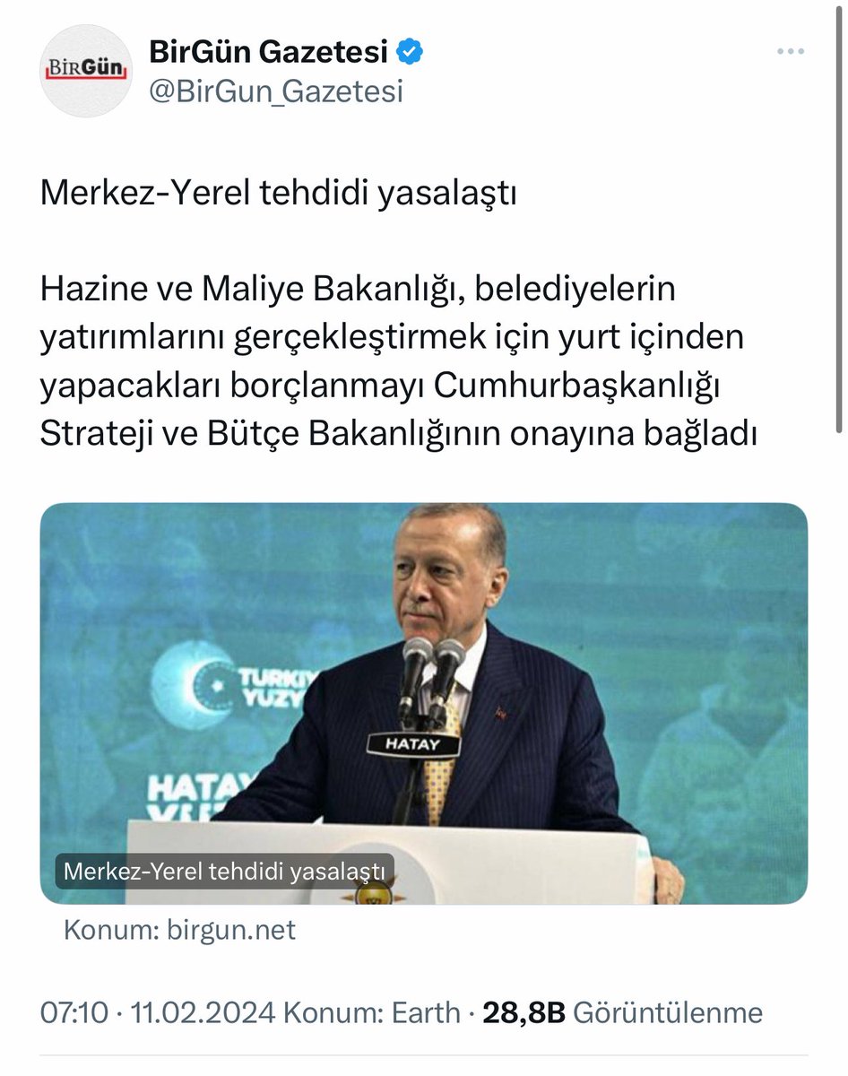 Ve belediyelerin iç borçlanma yetkisi cumhurbaşkanına verildi hayırlı uğurlu olsun.