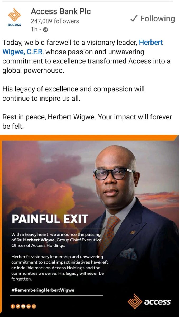 amofun's tweet photo. To a visionary leader, Herbert Wigwe. May his soul rest in perfect peace. https://t.co/K1QF4jELvM
