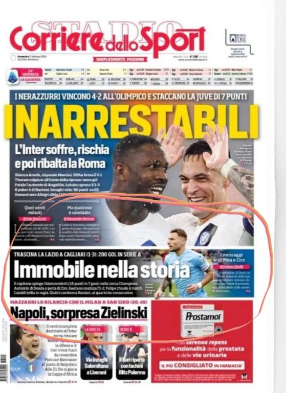 TonyTLS1900's tweet photo. A parte il Prostamol e r faccione de Lautaro che ribalta #inquelli stavolta #Zazzaroni fa na bella prima. Doverosamente #CiroImmobile #Ciro200 https://t.co/xD4bNW05hc
