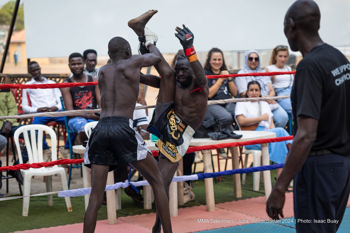 isaac_buay's tweet photo. 📸 #SouthSudanMMA Champions exhibited remarkable skill in a rigorous takedown, highlighting their grappling proficiency in prep for the 13th #AfricanGames in Accra, Ghana this March. Anticipate a remarkable showcase of South Sudan's martial arts prowess on the continental stage https://t.co/trlueZObM2