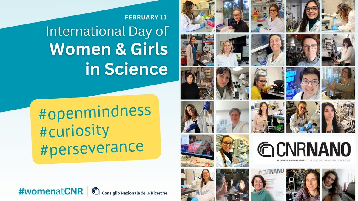 Cnr_Nano's tweet photo. 👩🏼‍🔬👩🏻‍🔬👩🏾‍🔬👩‍🔬👩🏿‍🔬👩🏽‍🔬#11Feb #WomenScienceDay
Today we celebrate the talented women at @Cnr_Nano devoted to advancing #frontiers research at the nanoscale. We share their words of encouragement: open your mind, unleash curiosity, and hold perseverance!
#IDWGS #WomenInScience @cnrsocial_ https://t.co/09FBSKo4sh