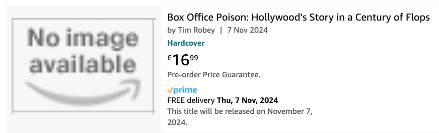 *Totally* thrilled to announce publication dates for my book BOX OFFICE POISON. It's a film-by-film survey of all my favourite commercial disasters since cinema began – from INTOLERANCE to CATS. Out on Nov 5 in the USA (via Hanover Square Press) and Nov 7 in the UK (via Faber).