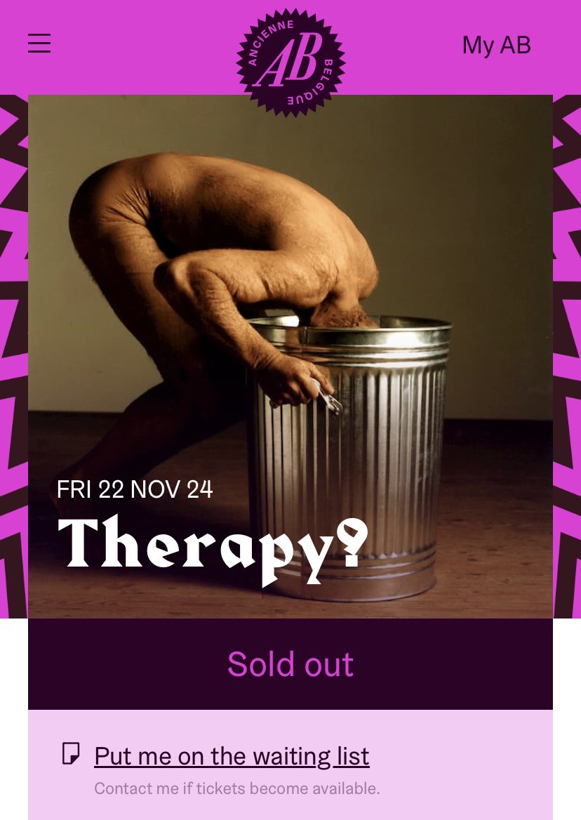 therapyofficial's tweet photo. Belgium! Unbelievably the November “Troublegum 30” @abconcerts show is already sold out! Deventer @burgerweeshuis NL also…others all going fast so if you fancy getting tickets for the tour, nows the time⤵️

https://t.co/aPqWJiHgv9 https://t.co/CZDdT3g5ZZ