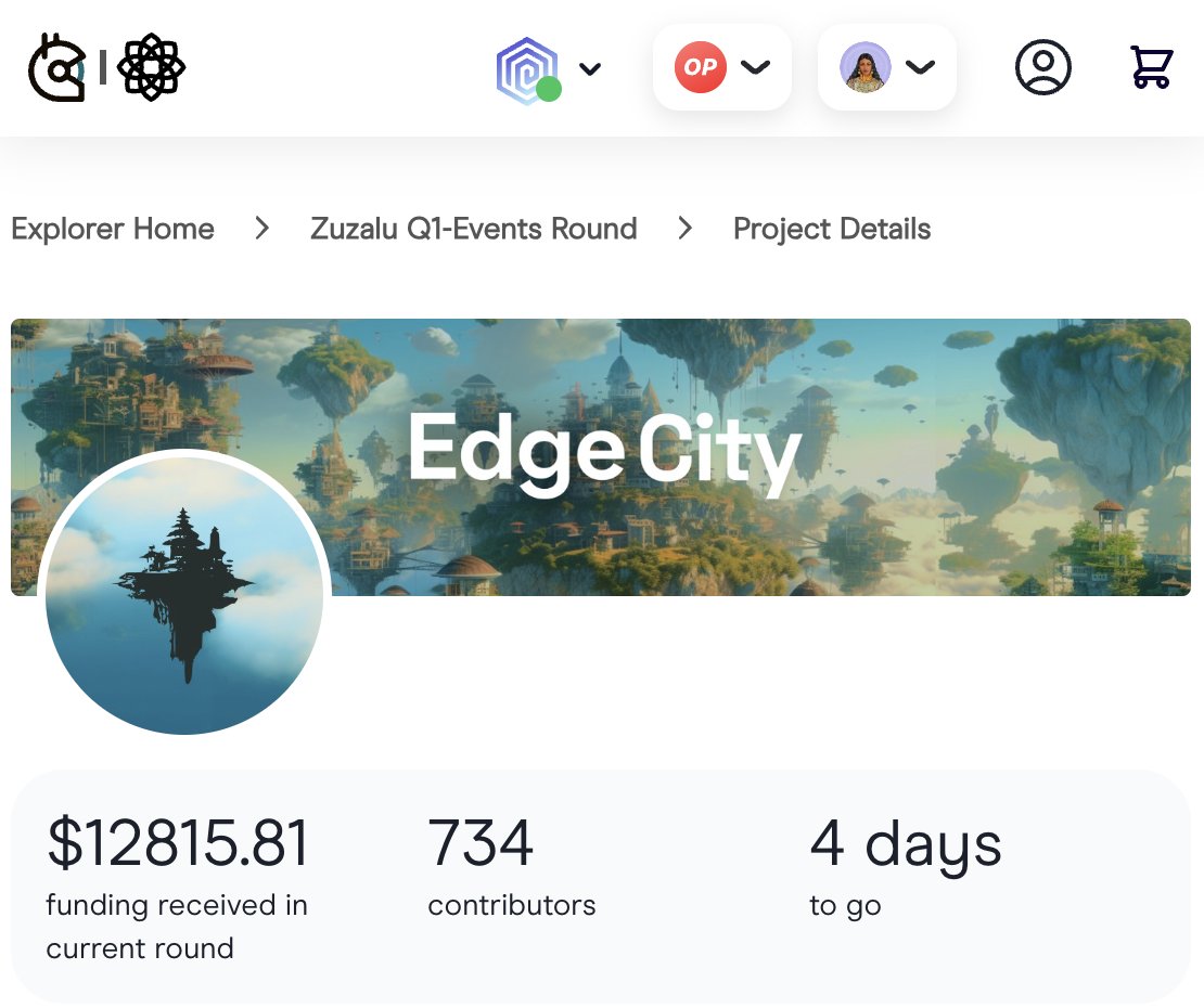 I just donated to Zuzalu Q1 Events Round on @gitcoin's @grantsstack. Join me in making a difference by donating today + check out Edge City — a project I supported! explorer.gitcoin.co/?utm_source=gr…