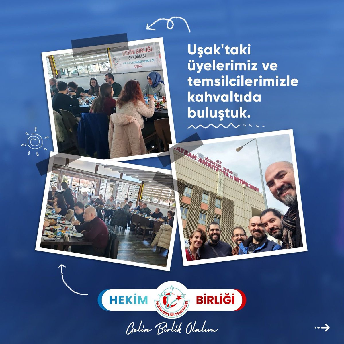 hekim_birligi's tweet photo. Genel Başkanımız Dr. Yakup Gökhan Doğramacı ve başkan yardımcılarımız, Uşak il temsilcimiz Dr. Mehmet Şahin'in ev sahipliğinde Uşak'taki üyelerimiz ve temsilcilerimizle kahvaltıda buluştuk. Toplantıda, çeşitli sorunlarımızı ele aldık, karşılıklı fikir alışverişi yaptık. Ayrıca, hastane ve ADSM'deki nöbetçi meslektaşlarımızı ziyaret ettik. Bu güzel buluşma için Dr. Mehmet Şahin ve Uşak Hekim Birliği üyelerine misafirperverlikleri için teşekkür ediyoruz.
#GelinBirlikOlalım
#UşakHekimBirliği
#Dayanışma