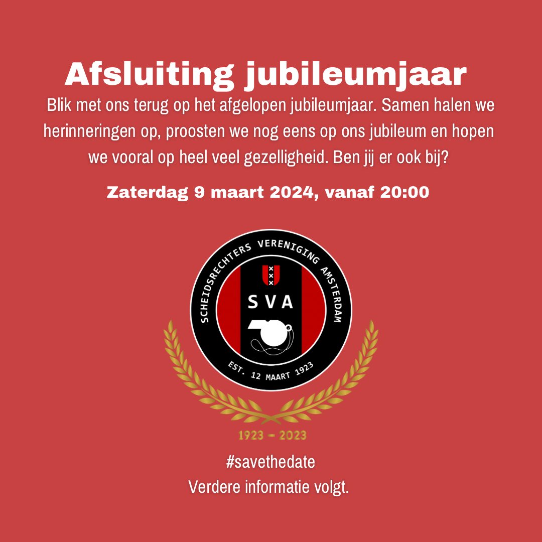 sva_amsterdam's tweet photo. 🥂Afsluitende jubileumavond bij de SVA

Op zaterdagavond 9 maart 2024 blikken we graag met jullie terug op ons jubileumjaar.

Ben jij er ook bij? Zet de datum alvast in je agenda! https://t.co/cfihKtYzpA