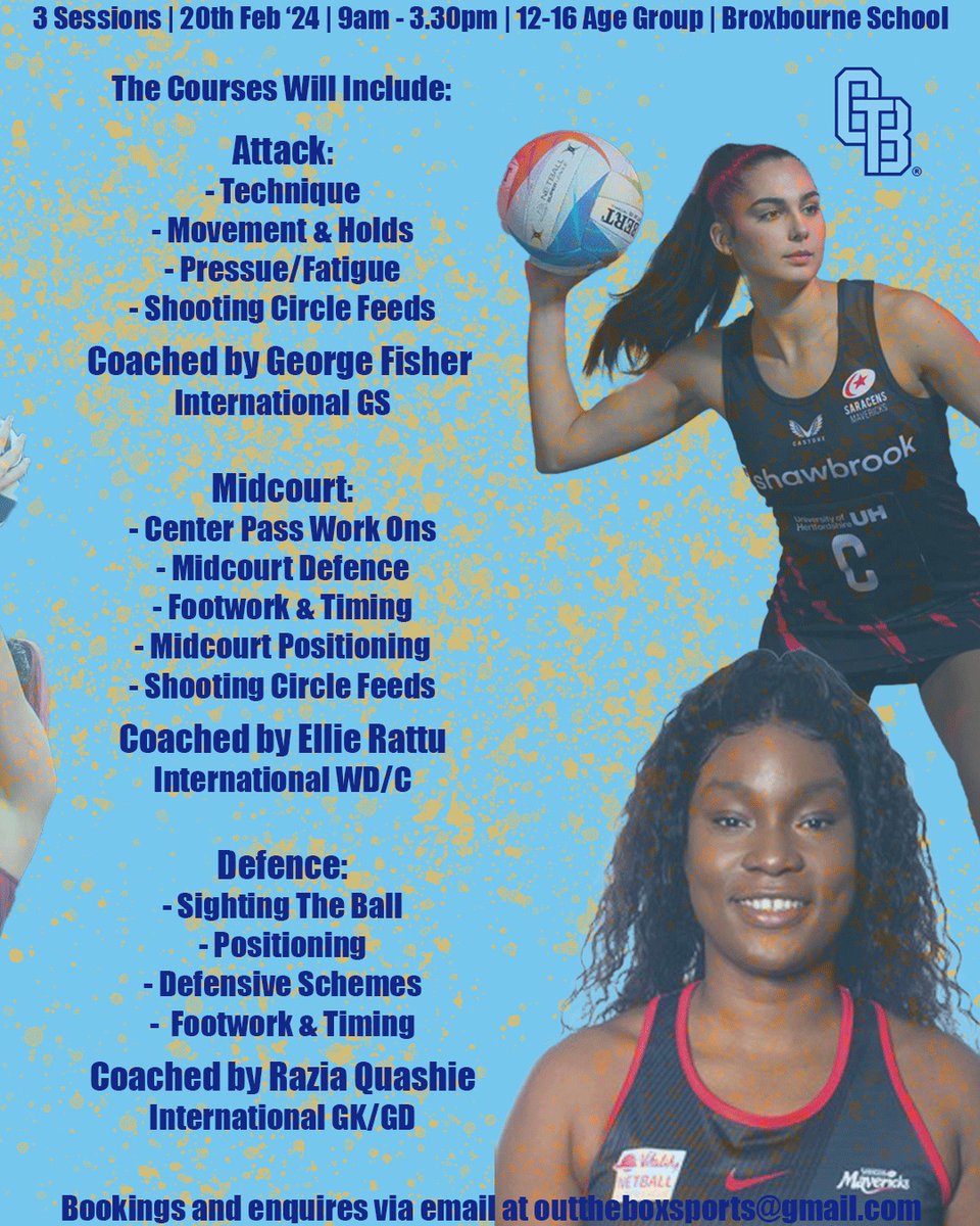 0utTheBoxSports's tweet photo. Get in quick to be coached by International England Roses @GeorginaFisher4, Razia Quashie &amp; Ellie Rattu on the 20th of Feb! 🌹 https://t.co/XzvDldPehm