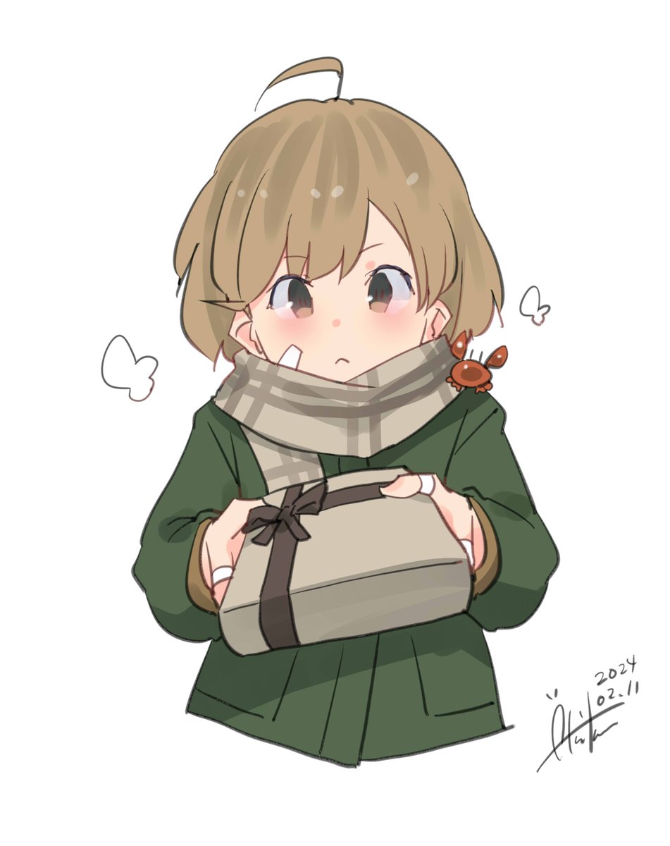 oboro (kancolle) 1girl bandaid bandaid on face short hair scarf solo crab  illustration images