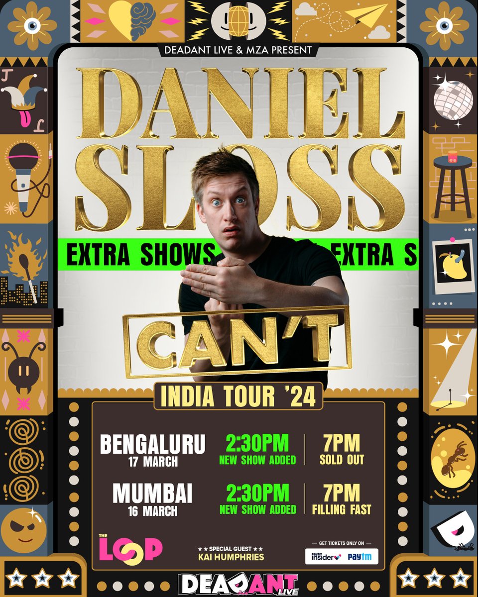 India! Extra 2.30pm shows just added in Bengaluru and Mumbai. All tour dates and links: danielsloss.com/tour/