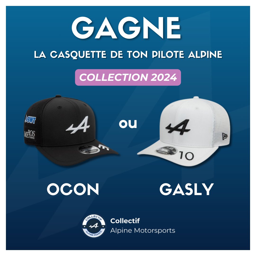 Collectif Alpine (@collectifalpine) on Twitter photo GAGNE LA CASQUETTE DE TON PILOTE ALPINE ! 💙
Collection 2024
Pour participer:
🔹RT + Follow <a href="/CollectifAlpine/">Collectif Alpine</a>
🔹Mentionne un ami en commentaires
TAS le 18/02
Bonne chance à tous 🍀 #F1 #A524 GAGNE LA CASQUETTE DE TON PILOTE ALPINE ! 💙
Collection 2024
Pour participer:
🔹RT + Follow <a href="/CollectifAlpine/">Collectif Alpine</a>
🔹Mentionne un ami en commentaires
TAS le 18/02
Bonne chance à tous 🍀 #F1 #A524