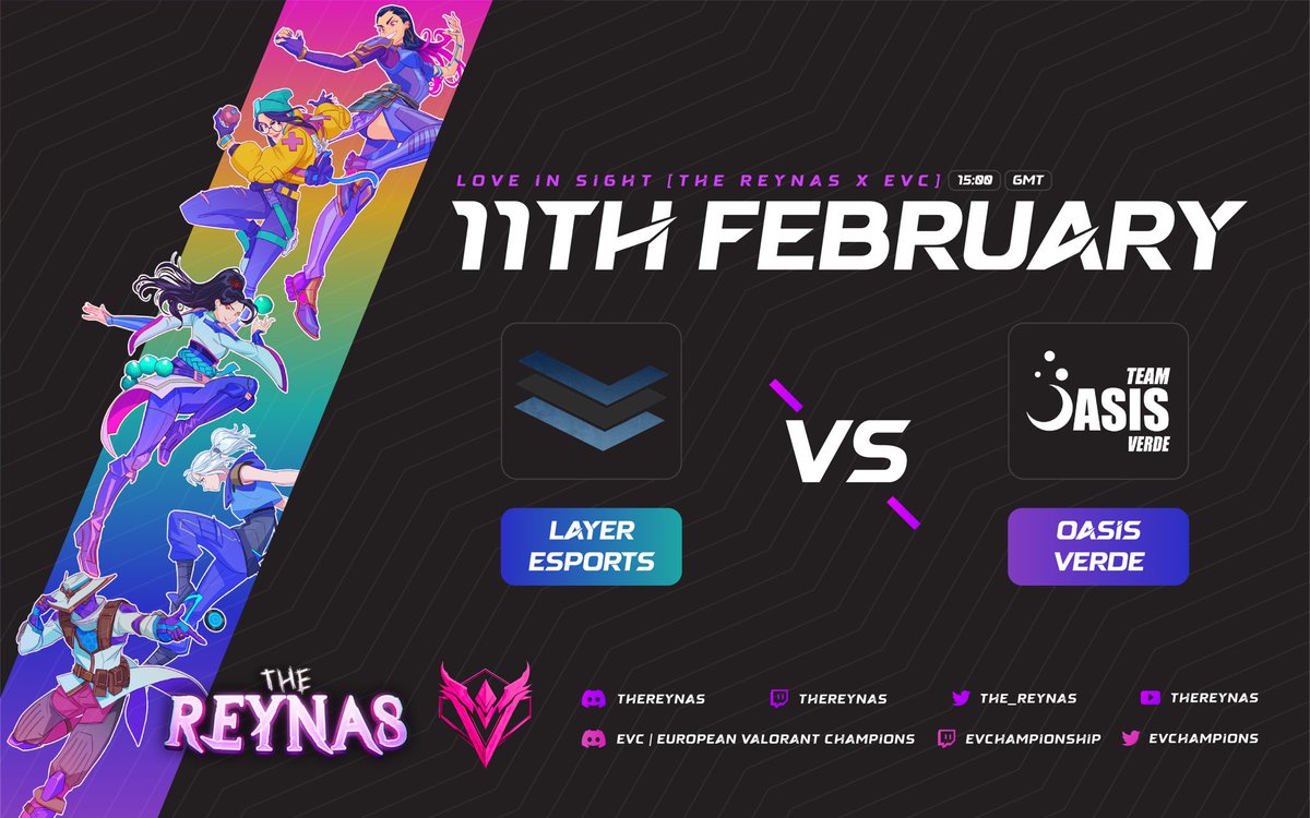The_Reynas's tweet photo. LOVE IN SIGHT
The second game will be…
4pm GMT - @layeresports vs @OasisVerdeVLR
Whoever takes this in a best of 3 will move onto the Grand Finals @ 7pm GMT 🏆
#thereynas #loveinsight #esports https://t.co/vyPH6L5q3W