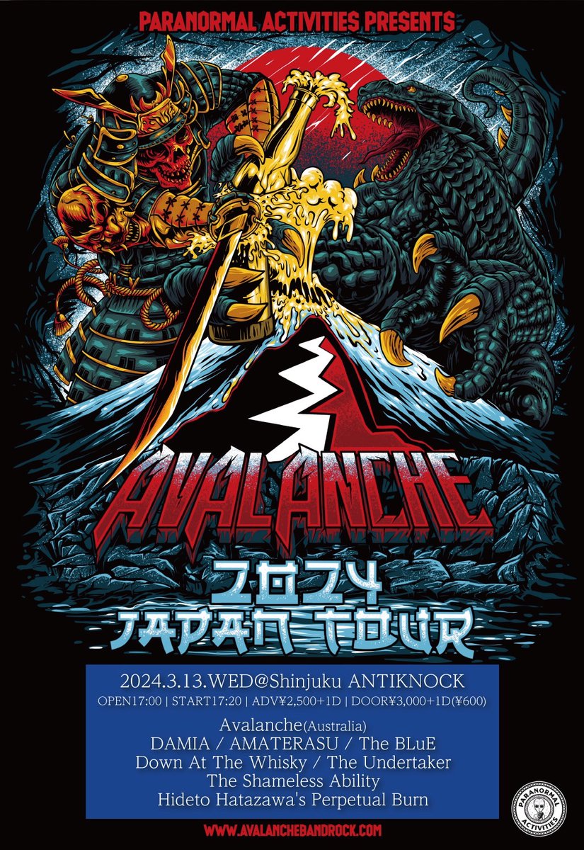 🔥[LIVE情報]🔥
1年振りにLIVEします！！
2024.3/13(水)
shinjuku ANTIKNOCK presents
【Avalanche Japan Tour 2024】

●OPEN17:00/START17:20
●ADV¥2,500+1D(¥600)
DOOR¥3,000+1D(¥600)

購入ページURL：t.livepocket.jp/e/a1vg1
TSA20:50〜
取り置きもお待ちしております！💪