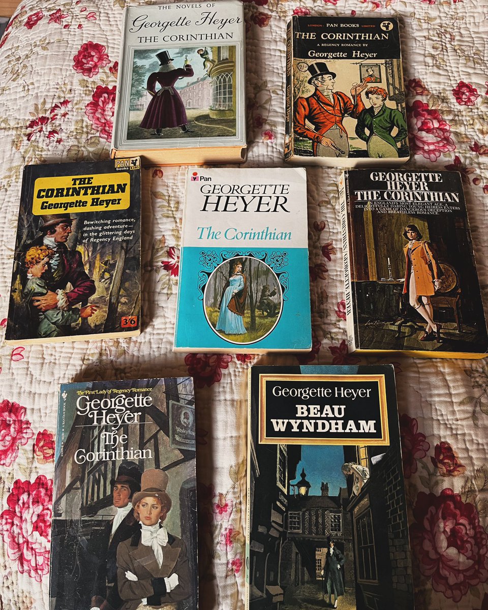 This is my little collection of my favourite #georgetteheyer novel - I enjoy the older, camper editions. I’m missing an American one with Pen brandishing a whip in a dubious manner. Which do you like best? 👀 #RegencyRomance