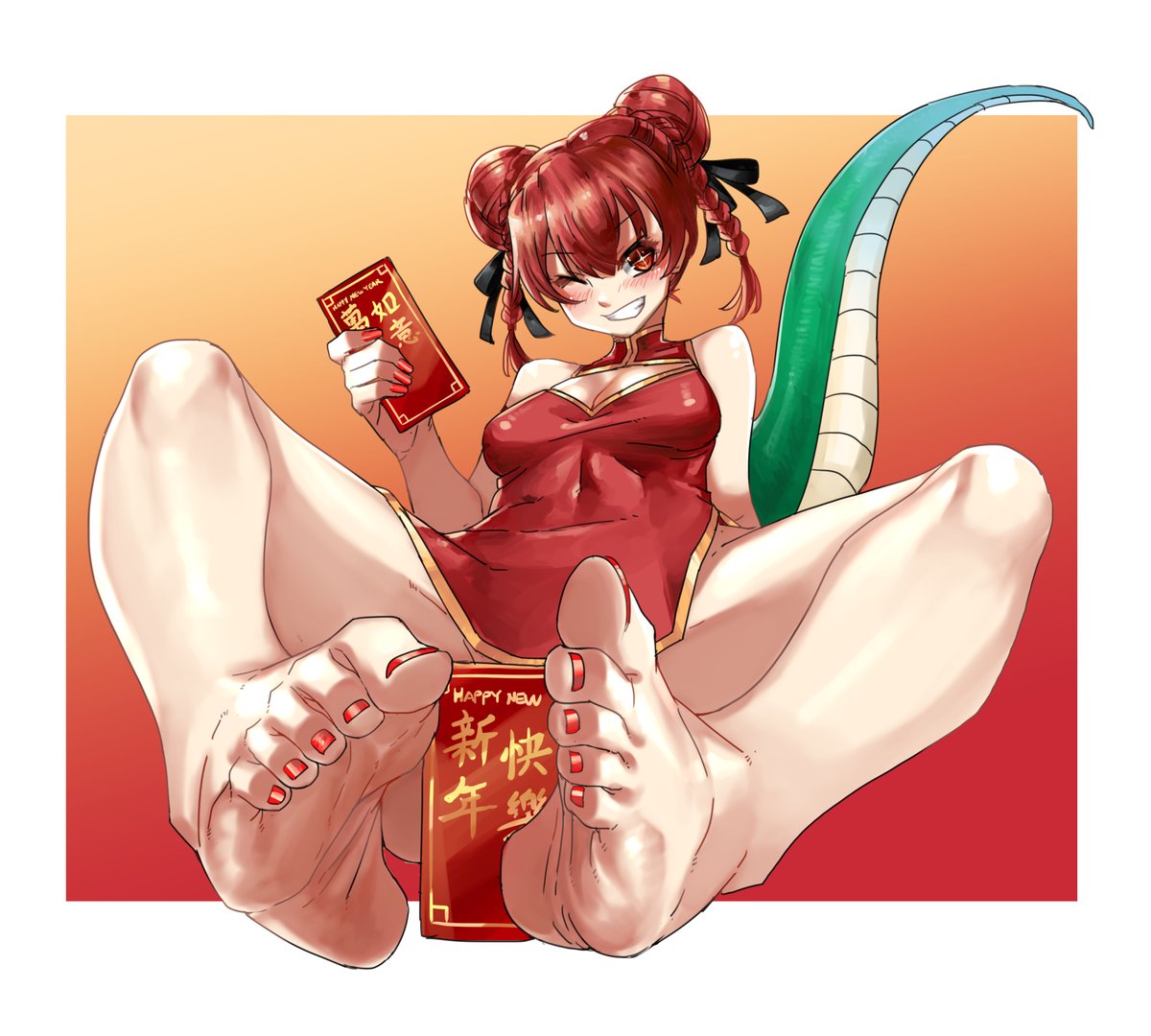 宝鐘マリン 「新年快樂Happy New Yearあけましておめでとうございます#一日一裸足絵」|Eijiのイラスト