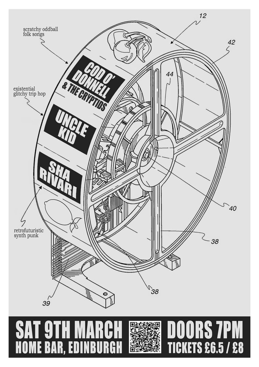 I'm teaming up with Cod O'Donnell & The Cryptids plus Sha Rivari for a gig at Home Bar, Edinburgh on Sat 9th March. I witnessed Cod's surreal live show recently and it's a joy to behold. And I can't wait to see Sha for the first time. Early bird £6.50 rb.gy/fph89c