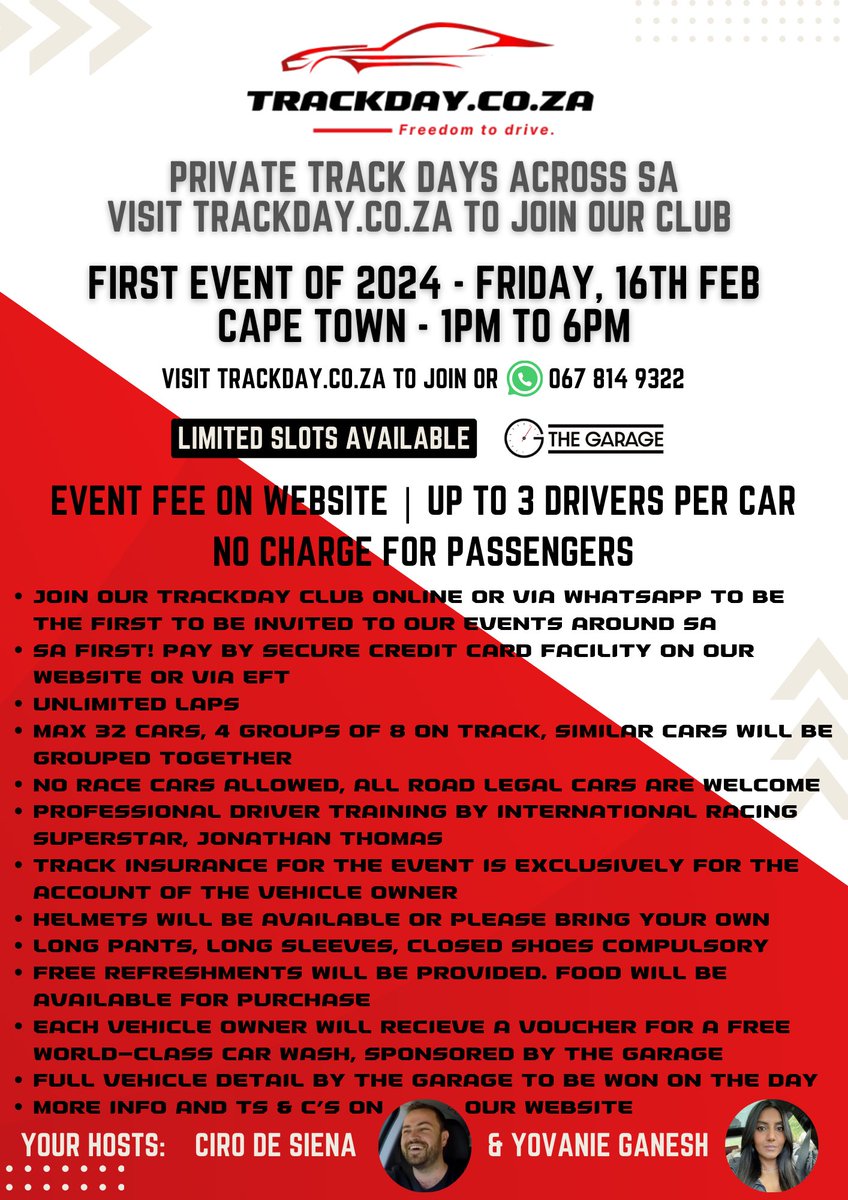 We’re just over half full! 🥳 Head to the Book Now page on trackday.co.za to book your ticket! 🛞