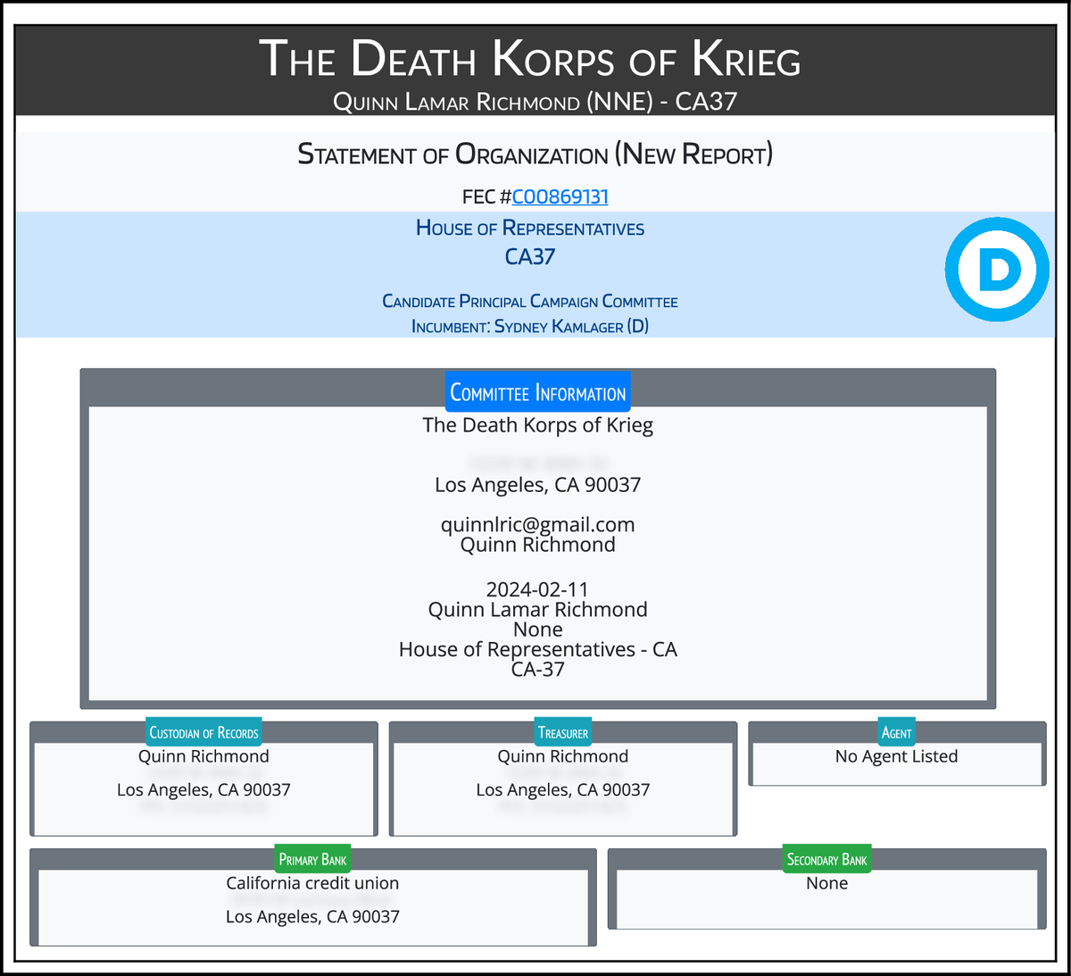 NEW FEC F1
#CA37
The Death Korps of Krieg

docquery.fec.gov/cgi-bin/forms/…