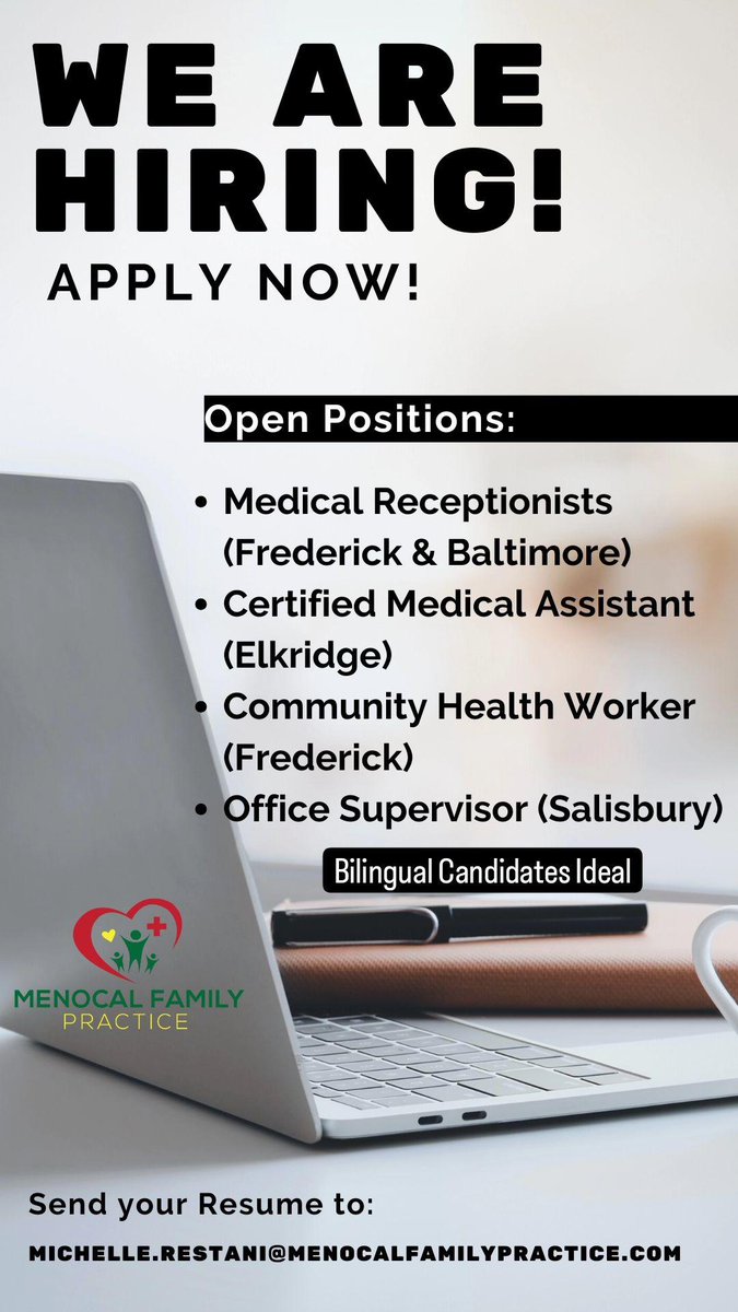 We are hiring! #familymedicine #primarycarepractice #healthcare #medicaljobs  #jobs #elkridge #frederick #Baltimore #salisbury