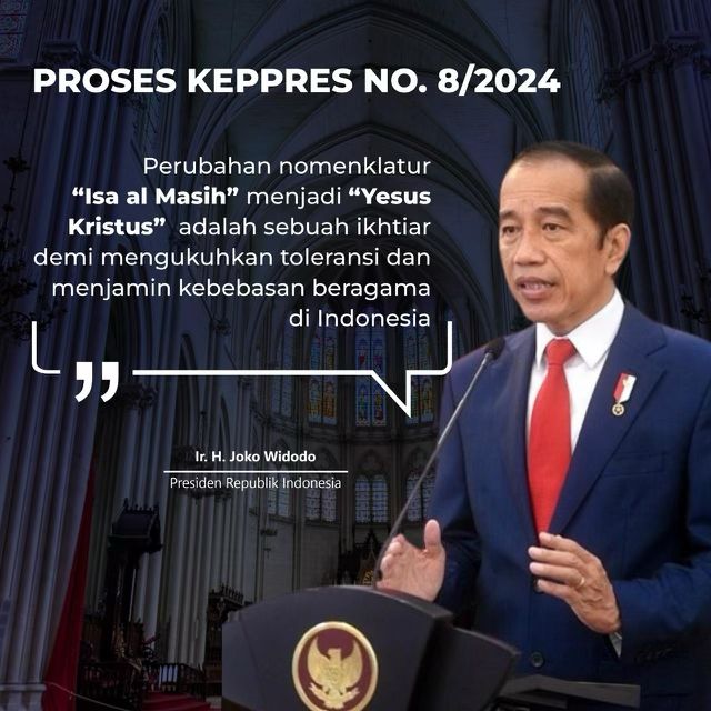 Kemenag_RI's tweet photo. Perubahan nomenklatur "Isa al Masih" menjadi "Yesus Kristus" adalah ikhtiar demi mengukuhkan toleransi dan menjamin kebebasan beragama di Indonesia. 

(Presiden Joko Widodo) 

#TerimaKasihPresidenID https://t.co/h2H8zjK8gH