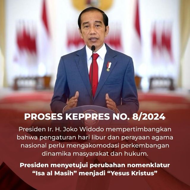 Kemenag_RI's tweet photo. Perubahan nomenklatur "Isa al Masih" menjadi "Yesus Kristus" adalah ikhtiar demi mengukuhkan toleransi dan menjamin kebebasan beragama di Indonesia. 

(Presiden Joko Widodo) 

#TerimaKasihPresidenID https://t.co/h2H8zjK8gH