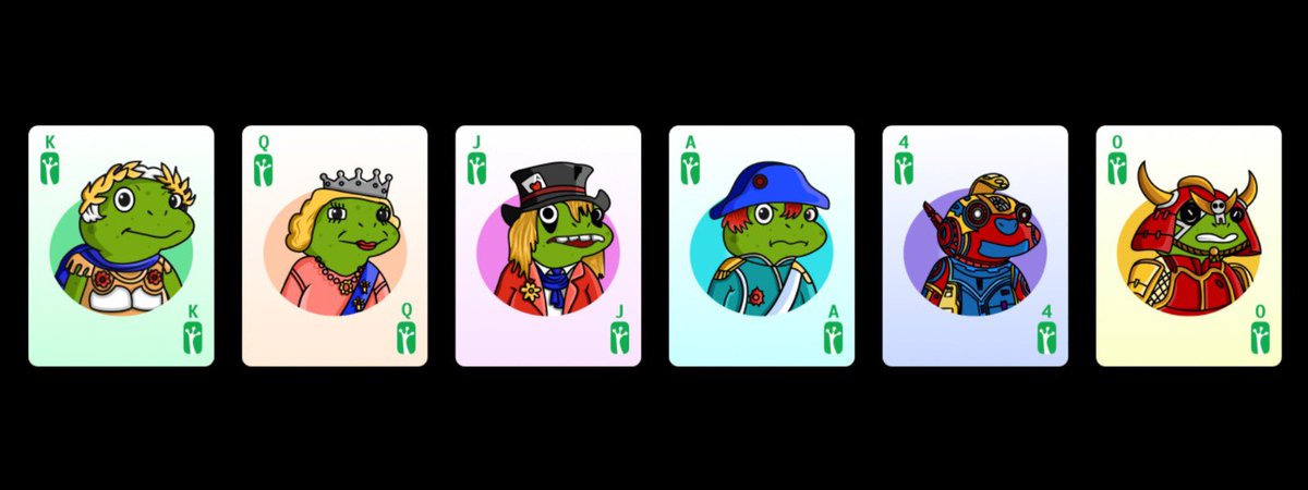 rolltoadxyz's tweet photo. Here are the #ERC404 cards🃏 you will soon be able to mint and the % to get each of them: 

AS —> 10%
KING —> 12% 
QUEEN —> 20%
JACK —> 21%
4 —> 18,5% 
0 —> 18,5%

RT and put your address in comments to join the OG group👇🏼, we'll drop the contract address there 2min earlier https://t.co/M6DOqVGOL7
