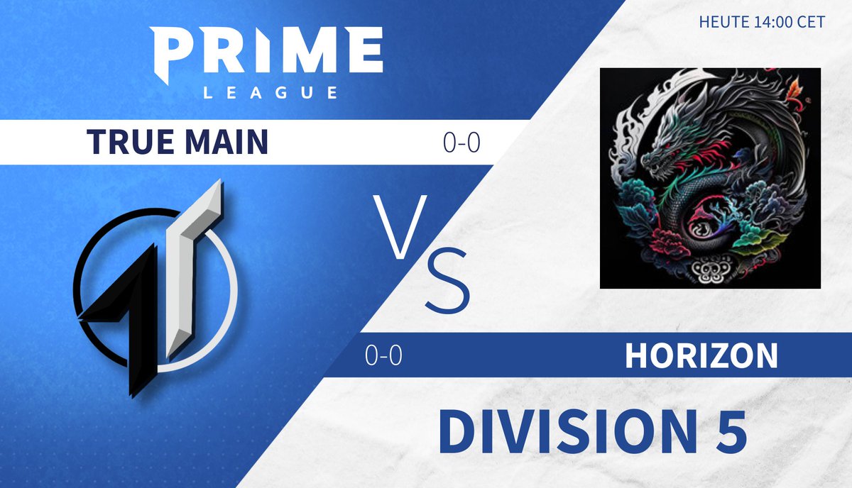 Heute um 14.00Uhr ist das Auftaktspiel des Mainteams! Es wird spannende Matches gegen Horizon geben. Seid Live mit dabei!

⏰heute 14:00 Uhr
📺twitch.tv/truesports 
 🎙️Patrick &amp; Banana Joey2