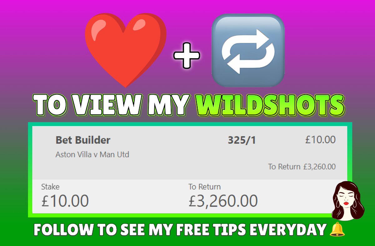 Who wants me to post this 325/1 WILDSHOT bet builder today? 🔥 I have landed 195/1, 96/1 and 22/1 bet builders this week! 😜 Everybody who ❤️ and retweets this tweet will be able to see my bet builders today! 👀 Turn my notifications on and follow to receive my tips🔔