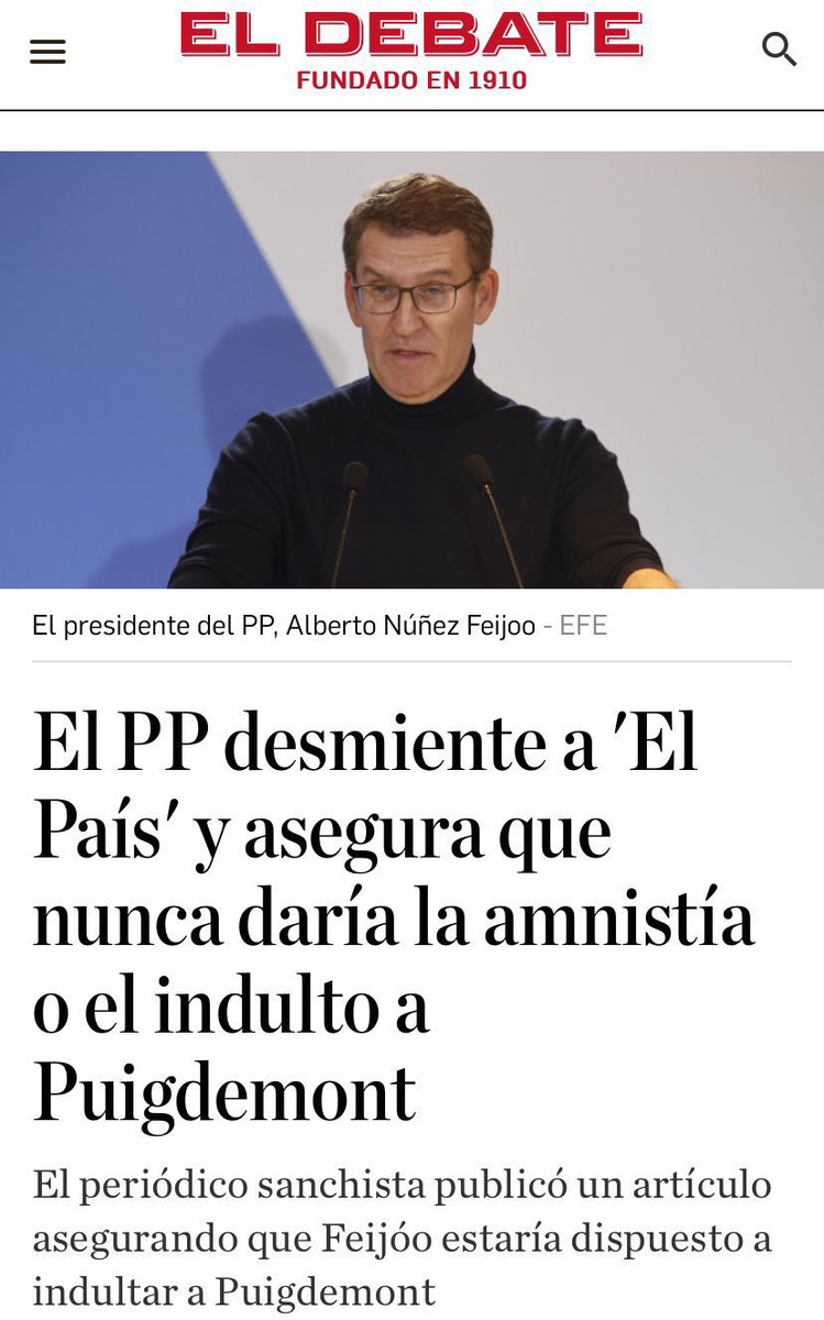 🔴 El PSOE no logrará con sus bulos engañar más veces a los españoles.

➢ Nosotros no somos el Partido Socialista.

➢ Nosotros no comerciamos con España.

- El Partido Popular tardó menos de 24 horas en decir que no y en rechazar totalmente la amnistía.
