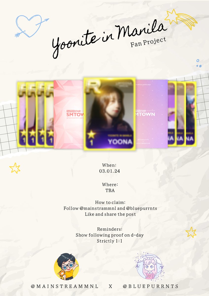 mainstreammnl's tweet photo. A Fanproject by us and @Bluepurrnts !

🦌 RT and Like
🦌 Follow our socials
🦌 Random design (8 designs)

#YOONA #YOONITE #YOONA_FANMEETING_TOUR #YOONITEinManila https://t.co/mBR7JFoWOp